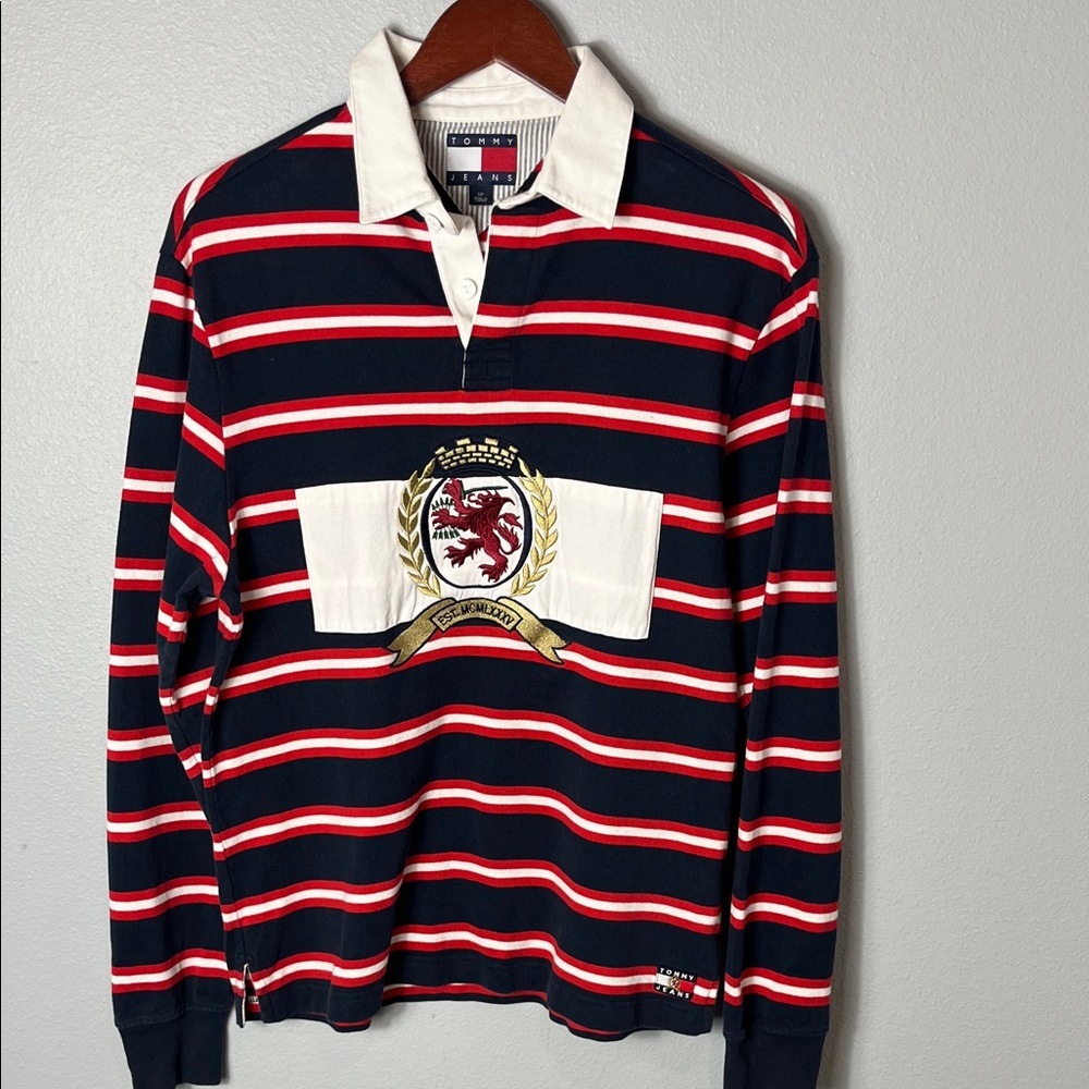 Tommy Hilfiger Navy and White Striped Polo